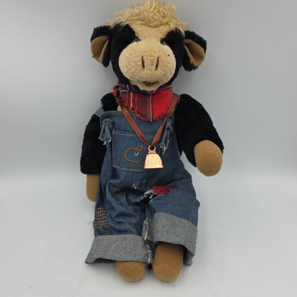 Vintage Cottage Collectible By Lorraine Cow Plush Farmer 15" RARE